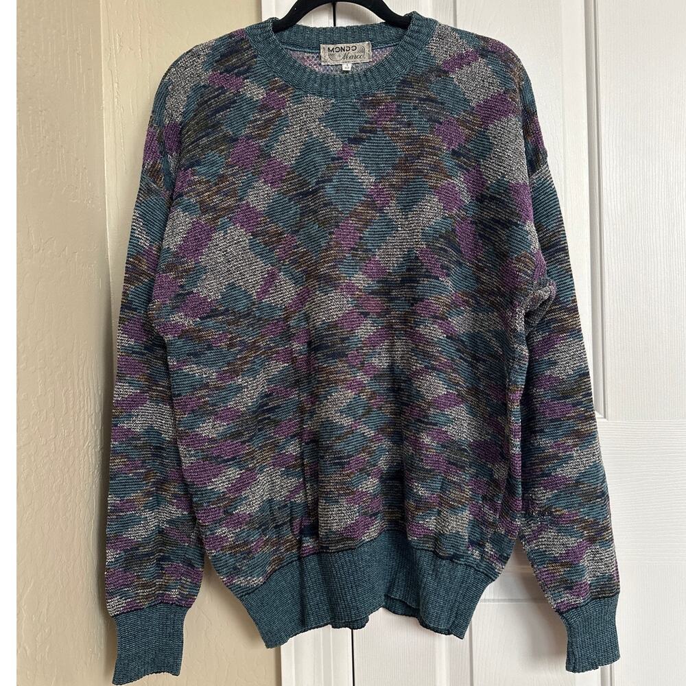 Vintage Mondo di Marco Italy 3D Knit Sweater Men's L/52 Abstract Geometric Multi